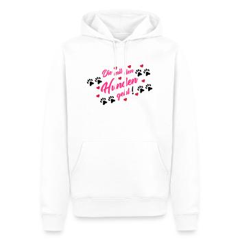 die_mit_den_hunden_geht_002 - Männer Premium Bio Hoodie - Weiß - Vorne - Nico (187cm)