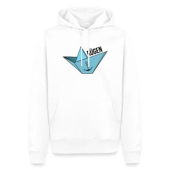Paper ship with anchor sea vacation saying Rügen - Men’s Premium Organic Hoodie - white - Front - Nico (187cm)