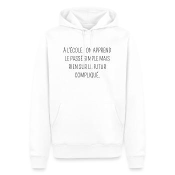 on apprend le passé simple mais rien sur le futur - Sweat à capuche Premium bio Homme - blanc - Devant - Nico (187cm)