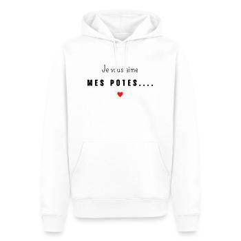 je vous aime mes potes - Sweat à capuche Premium bio Homme - blanc - Devant - Nico (187cm)