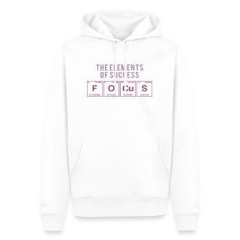 Lustiger Spruch: FOCUS - The Elements of Succes - Männer Premium Bio Hoodie - Weiß - Vorne - Nico (187cm)