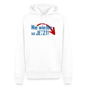 Nie wieder ist jetzt! - Männer Premium Bio Hoodie - Weiß - Vorne - Nico (187cm)