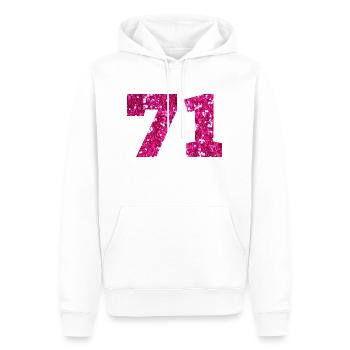 71 paillettes rose - 71 anniversaire - Sweat à capuche Premium bio Homme - blanc - Devant - Nico (187cm)