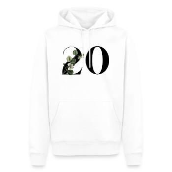 Numéro 20 floral vert -20e anniversaire floral - Sweat à capuche Premium bio Homme - blanc - Devant - Nico (187cm)