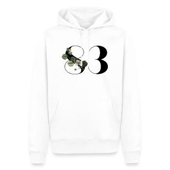 Numéro 83 floral vert - 83e anniversaire floral - Sweat à capuche Premium bio Homme - blanc - Devant - Nico (187cm)