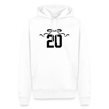 Numéro 20 noeud - 20e anniversaire - Sweat à capuche Premium bio Homme - blanc - Devant - Nico (187cm)