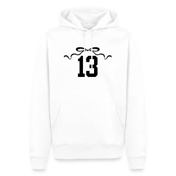 Numéro 13 noeud - 13e anniversaire - Sweat à capuche Premium bio Homme - blanc - Devant - Nico (187cm)