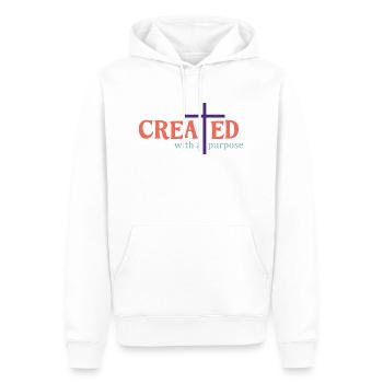 created with a purpose - Männer Premium Bio Hoodie - Weiß - Vorne - Nico (187cm)
