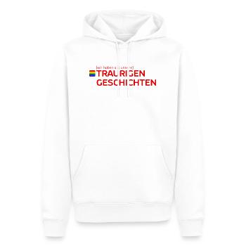 [wir haben alle unsere] TRAURIGEN GESCHICHTEN - Männer Premium Bio Hoodie - Weiß - Vorne - Nico (187cm)