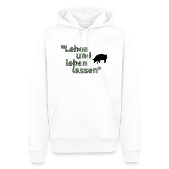 Leben und Leben lassen 2.0 - Männer Premium Bio Hoodie - Weiß - Vorne - Nico (187cm)
