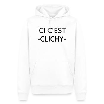 Ici c'est Clichy (noir) - Sweat à capuche Premium bio Homme - blanc - Devant - Nico (187cm)