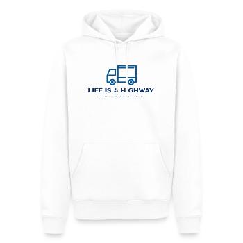 Leben ist ein Highway - Männer Premium Bio Hoodie - Weiß - Vorne - Nico (187cm)