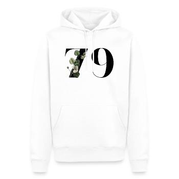 Nummer 79 Blumengrün - 79. Blumengeburtstag - Männer Premium Bio Hoodie - Weiß - Vorne - Nico (187cm)