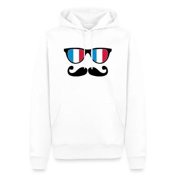 french mustache glasses nerd - like a sir - Sweat à capuche Premium bio Homme - blanc - Devant - Nico (187cm)