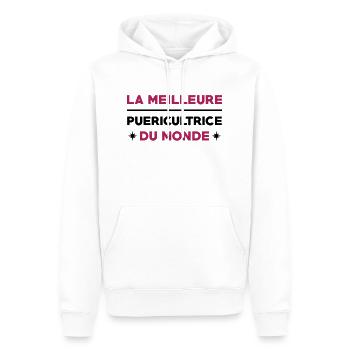 Puériculture / Puéricultrice / Bébé / Maternelle - Sweat à capuche Premium bio Homme - blanc - Devant - Nico (187cm)