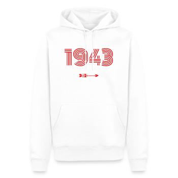 Né en 1943 - Sweat à capuche Premium bio Homme - blanc - Devant - Nico (187cm)