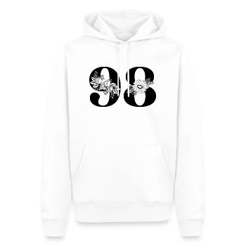 Numéro 98 floral noir - 98e anniversaire floral - Sweat à capuche Premium bio Homme - blanc - Devant - Nico (187cm)