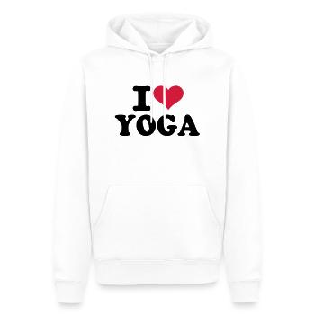 I love Yoga - Männer Premium Bio Hoodie - Weiß - Vorne - Nico (187cm)