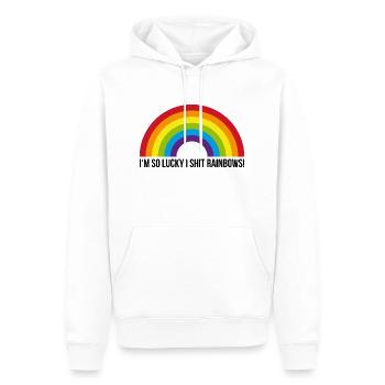 I'm so lucky I shit rainbows! - Männer Premium Bio Hoodie - Weiß - Vorne - Nico (187cm)