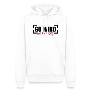 Go Hard No Excuses - Männer Premium Bio Hoodie - Weiß - Vorne - Nico (187cm)