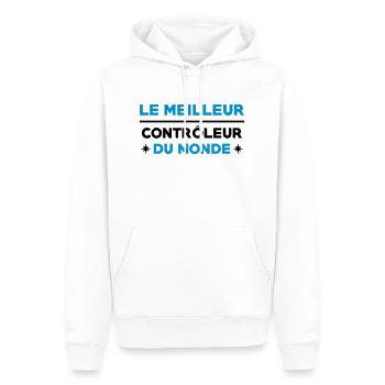 Contrôleur / Controleur / Bus / Transport - Sweat à capuche Premium bio Homme - blanc - Devant - Nico (187cm)