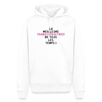 Thanatopraxie / Thanatopracteur / Thanatopractrice - Sweat à capuche Premium bio Homme - blanc - Devant - Nico (187cm)