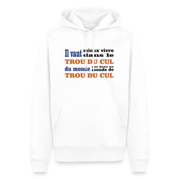 TROU DU CUL - Sweat à capuche Premium bio Homme - blanc - Devant - Nico (187cm)