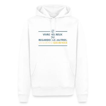 Vivre heureux ou regarder les autres... - Sweat à capuche Premium bio Homme - blanc - Devant - Nico (187cm)