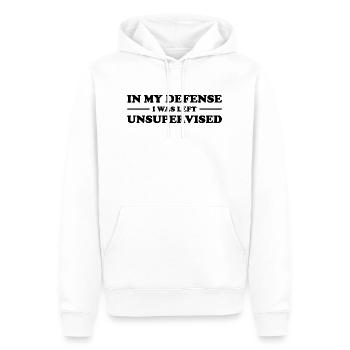 In My Defense I Was Left Unsupervised - Männer Premium Bio Hoodie - Weiß - Vorne - Nico (187cm)