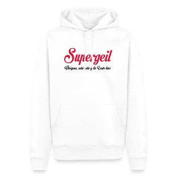 Supergeil - Männer Premium Bio Hoodie - Weiß - Vorne - Nico (187cm)