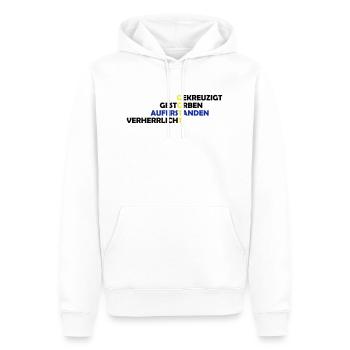 gekreuzigt_gestoreben_auferstanden_2 - Männer Premium Bio Hoodie - Weiß - Vorne - Nico (187cm)