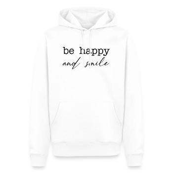 be happy and smile Spruch Inspiration Schrift - Sweat à capuche Premium bio Homme - blanc - Devant - Nico (187cm)