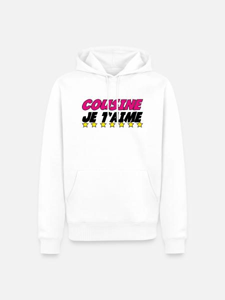 COUSINE JE t'aime - Sweat à capuche Premium bio Homme - blanc