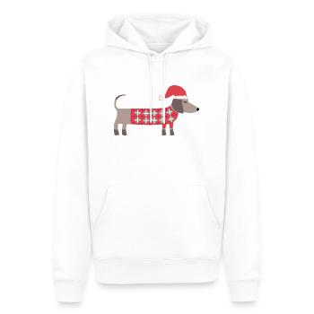 Chien teckel de Noël avec un chapeau de Père Noël et un pull - Sweat à capuche Premium bio Homme - blanc - Devant - Nico (187cm)