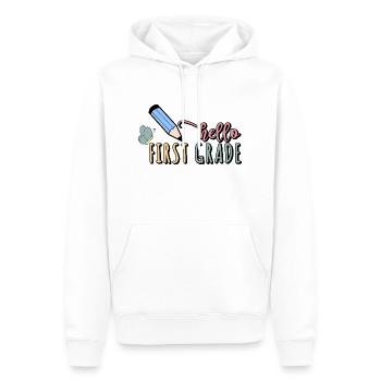 Hello First Grade - Men’s Premium Organic Hoodie - white - Front - Nico (187cm)