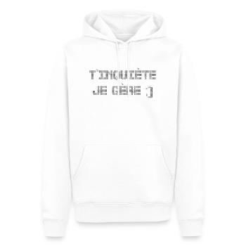 T’inquiète je gère - Sweat à capuche Premium bio Homme - blanc - Devant - Nico (187cm)