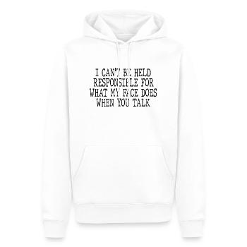 I can't be held responsible for what my face does - Männer Premium Bio Hoodie - Weiß - Vorne - Nico (187cm)