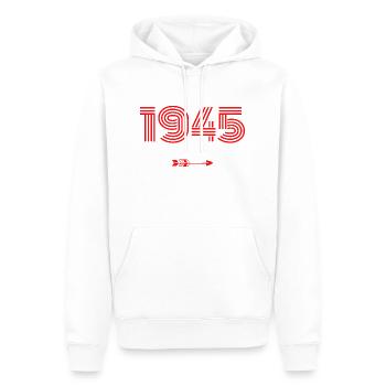 Né en 1945 - Sweat à capuche Premium bio Homme - blanc - Devant - Nico (187cm)