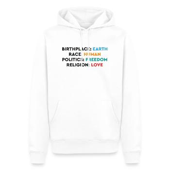 Birthplace: Earth - Sweat à capuche Premium bio Homme - blanc - Devant - Nico (187cm)