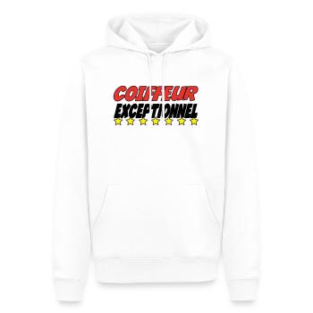 COIFFEUR exceptionnel - Sweat à capuche Premium bio Homme - blanc - Devant - Nico (187cm)