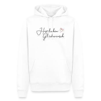 Herzlichen Glückwunsch Schriftzug schwarz - Männer Premium Bio Hoodie - Weiß - Vorne - Nico (187cm)
