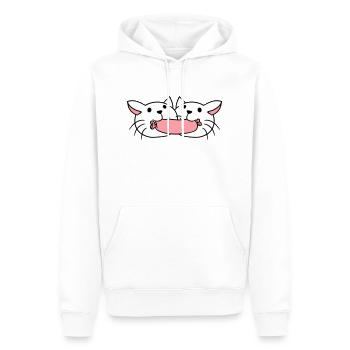 2 Katzen Essen Würstchen Wurst Mund Fressen Paar - Männer Premium Bio Hoodie - Weiß - Vorne - Nico (187cm)