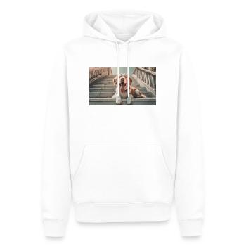 Niedliche Tiere chillen – Hund auf Treppe - Männer Premium Bio Hoodie - Weiß - Vorne - Nico (187cm)
