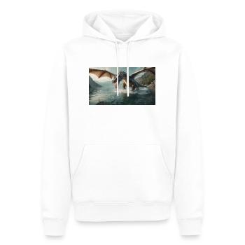 Un méchant dragon noir réaliste chasse la rivière de poissons - Sweat à capuche Premium bio Homme - blanc - Devant - Nico (187cm)