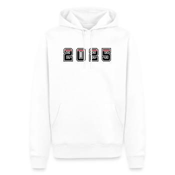 2025 Jahr - Männer Premium Bio Hoodie - Weiß - Vorne - Nico (187cm)