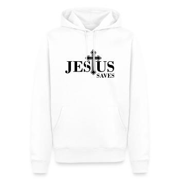 Jésus sauve - Sweat à capuche Premium bio Homme - blanc - Devant - Nico (187cm)