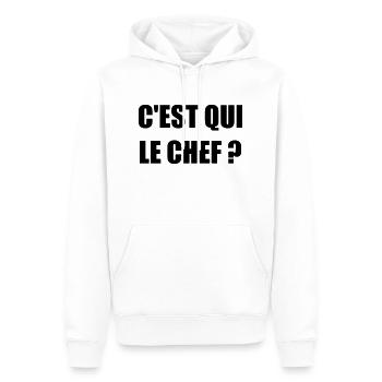 C'est qui le chef ? - Humour - Drôle - Blague - Sweat à capuche Premium bio Homme - blanc - Devant - Nico (187cm)