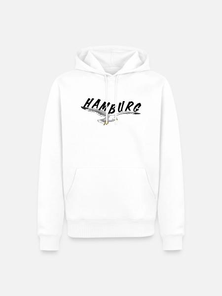 Hamburg über Möwe - schwarz - Männer Premium Bio Hoodie - Weiß