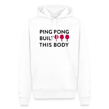 Give away a table tennis shirt with a funny saying - Men’s Premium Organic Hoodie - white - Front - Nico (187cm)
