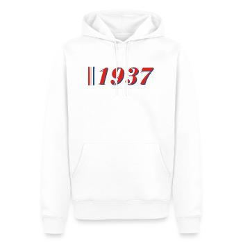 Année 1937 - Sweat à capuche Premium bio Homme - blanc - Devant - Nico (187cm)